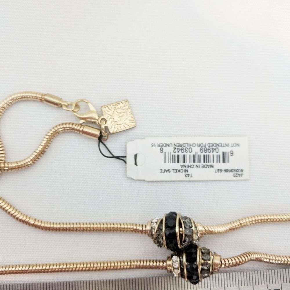 Anne Klein Gold Black Rhinestone Offset Necklace